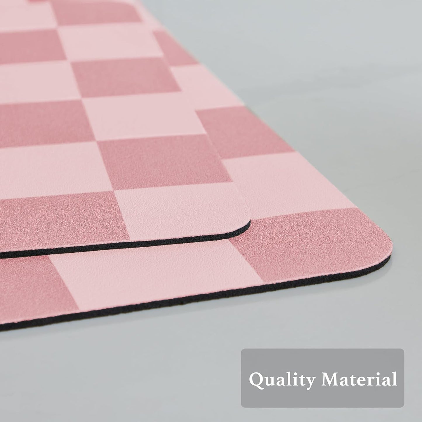 Checkered Dish Drying Mat for Kitchen Counter, Coffee Bar Station Accessories, Retro Cute Girly Pink Aesthetic Modern Absorbent Drainer Mat Kitchen Drying Mat Easy Clean, Coral 12" x 19"