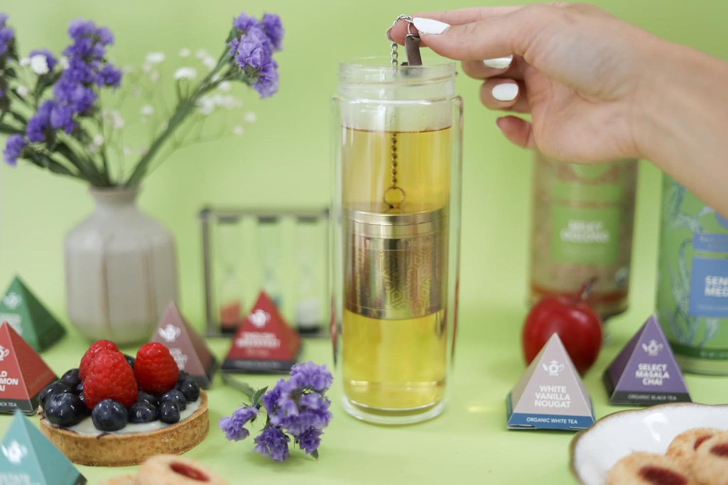 Teabloom Elegant Stainless Steel Loose Leaf Tea Infuser – Tea Connoisseur's Choice for White, Green, Oolong, Black, and Herbal Teas – Geometric Blossom Design – Small Size