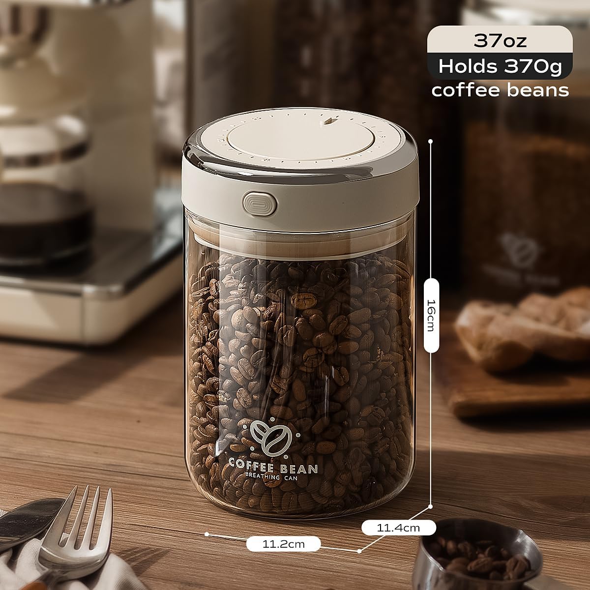 Coffee Canister with Premium Glass - Airtight Coffee Container with One-Way CO2 Valve and Freshness Tracker, Perfect for Coffee Bean Storage,(37 oz / 1100ml)
