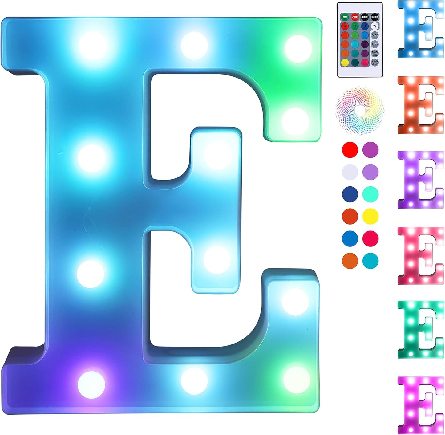 Foaky Colorful LED Letter Lights with Remote,Marquee Light Up Letters Sign for Night Light Wedding/Birthday Party Battery Powered Christmas Lamp Home Bar Decoration(E)