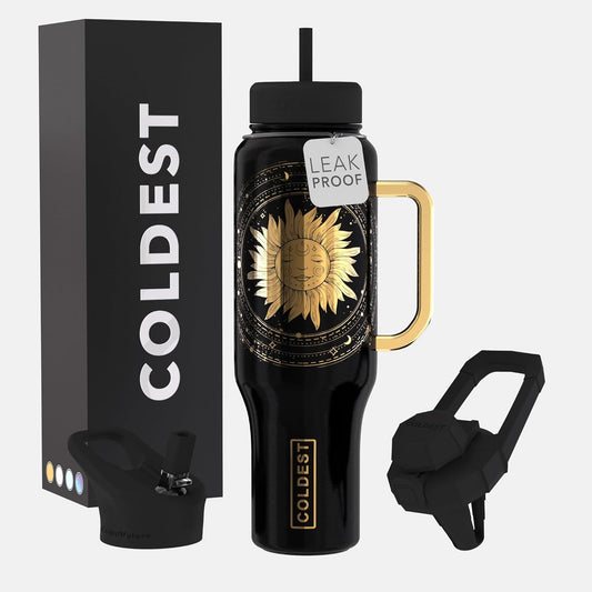 Coldest 40 oz Tumbler with Handle and Straw - 100% Leak Proof Insulated Tumbler with Lid and Straw (3 Lids) - Stainless Steel Tumblers for Women & Men - Cup Holder Friendly Base, 46 oz (Zen)