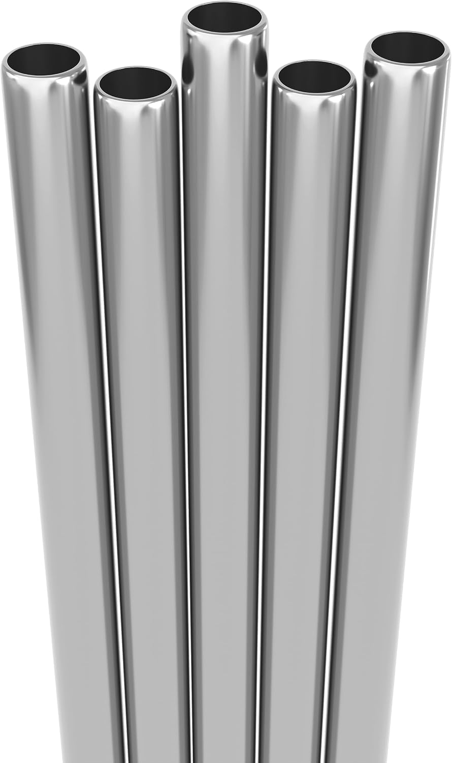 5 Short Wide Stainless Steel Straws with Cleaning Brush. 6.3" Long Metal Cocktail Straws Reusable, 12-14 oz Tumblers, Kids Smoothies, Shakes - Dishwasher Safe Hard Drinking Straws. SILVER