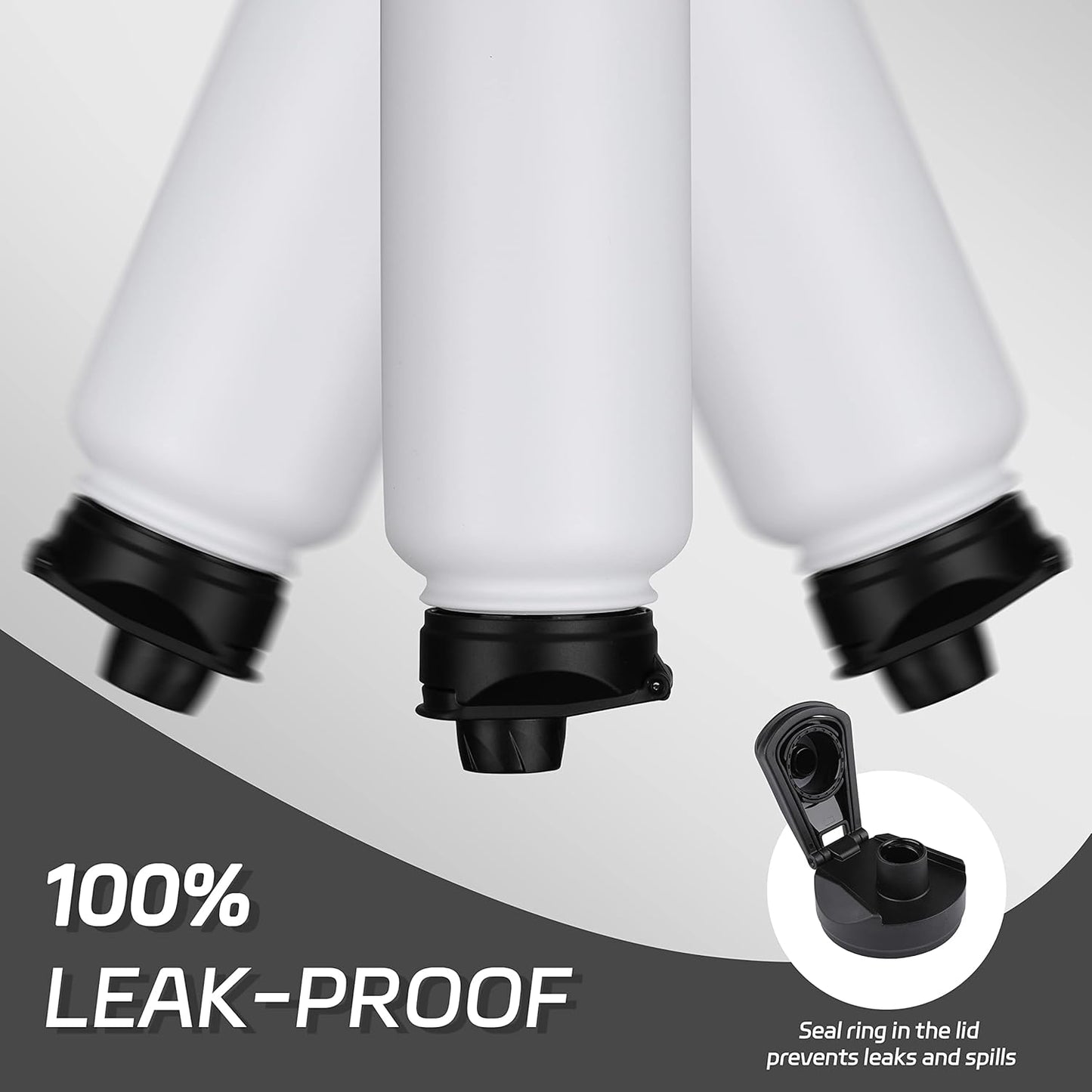 HASLE OUTFITTERS 40oz Stainless Steel Water Bottle, Vacuum Insulated Double Walled Leak Proof Sports Water Bottle with 2 Lids (Straw and Spout Lid) Thermo Mug Keep Cold and Hot(White,4)