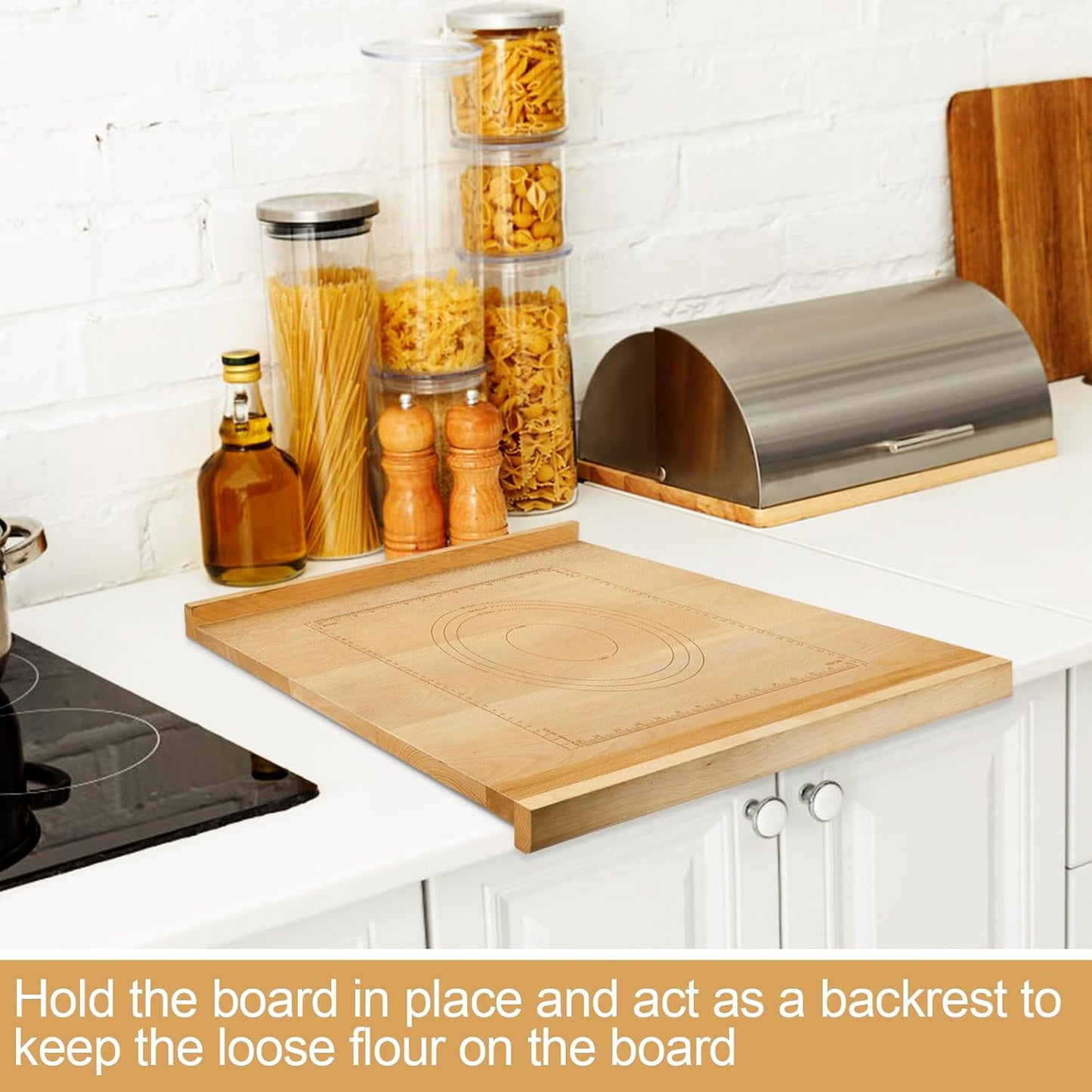 Reversible Wood Pastry Board, 20"X24"Kneading Board, Pastry Board for Rolling Dough, Pastry Board With Edge Blocking, Pasta Board Wood with Engraved Ruler for Counter Top Kitchen