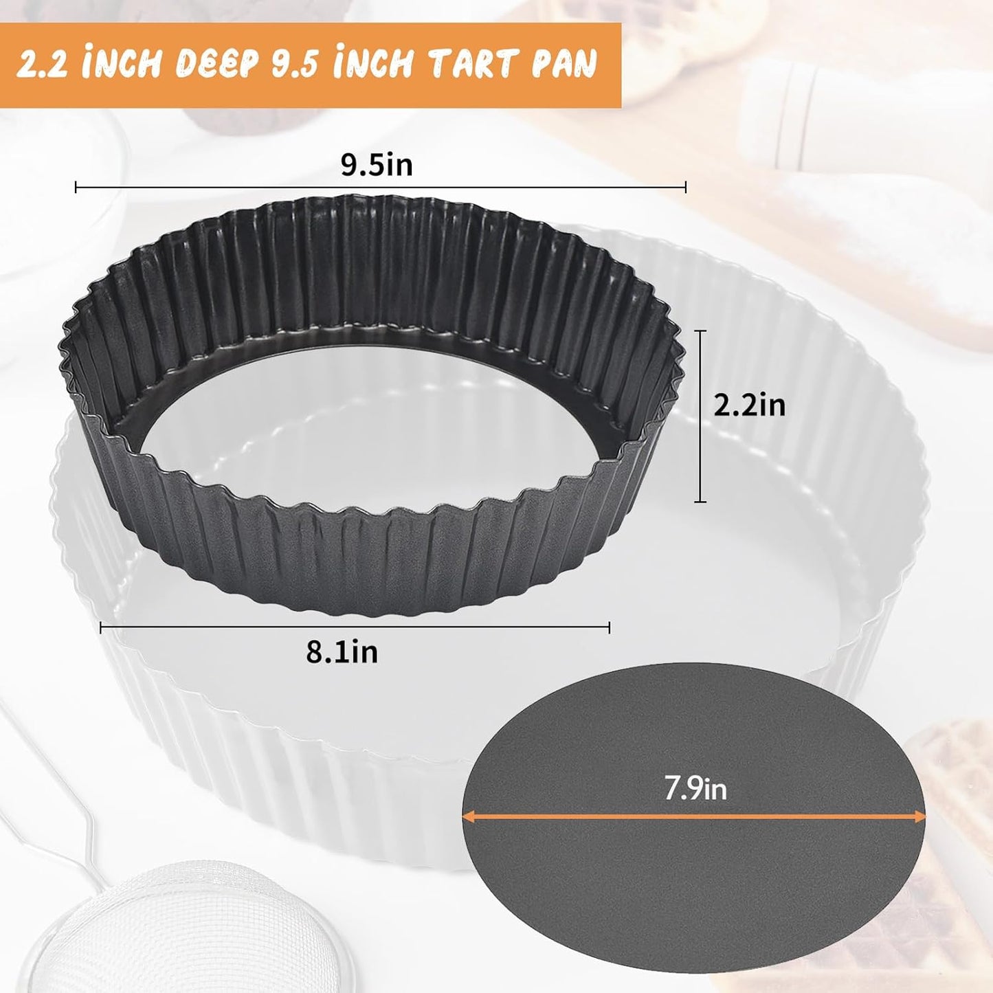 Deep Tart Pan, 9.5 x 2.2 Inches Non-Stick Tall Tart Pan Bottom Can Be Removed. Suitable for Making Various Pies, Tarts and Quiche. Easy to Clean is the Choice for Home Baking