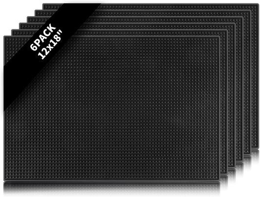 6 Pcs Bar Mats for Countertop 18 x 12 Inch Rubber Silicone Drying Coffee Non Slip Mat for Bartending Home Cocktail Bars Restaurants (Black)