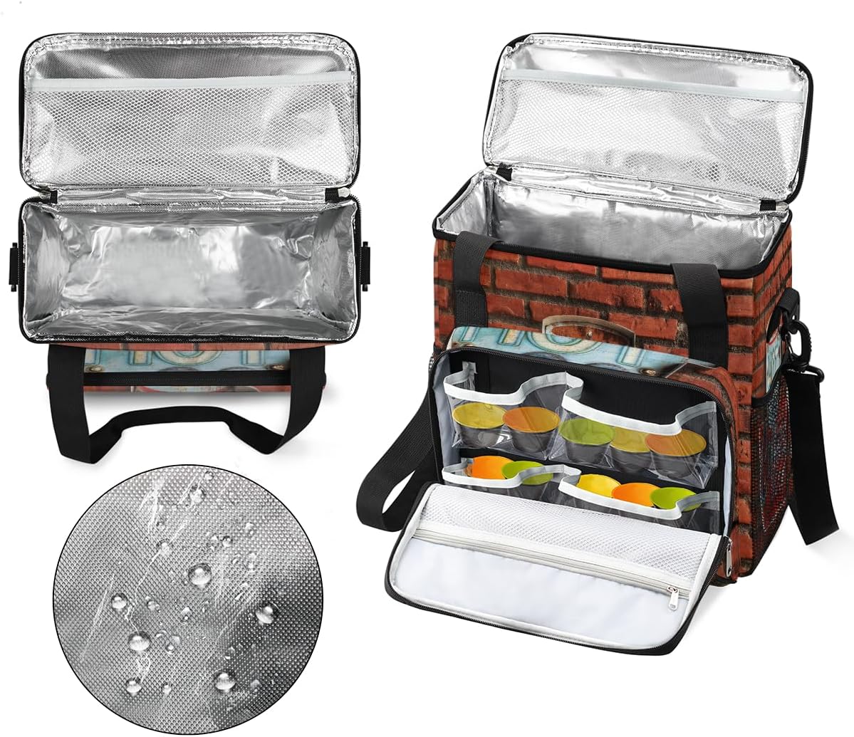 Vintage Red Brick Coffee Maker Carring Bag Travel Carrying Storage Tote Compatible with Keurig K-Mini or Plus Portable Single Serve Brewer Case Pockets for K-cup Pods