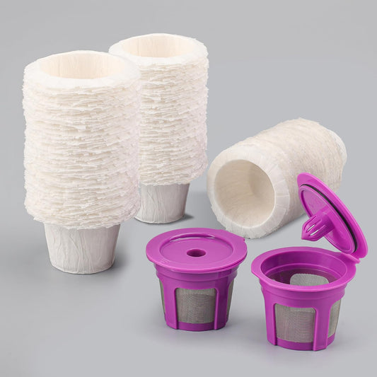 300 Count Paper Filters with 2 Pack Reusable K Cup Coffee Pods,Compatible with Keurig Single Serve Coffee Maker 2.0 & 1.0
