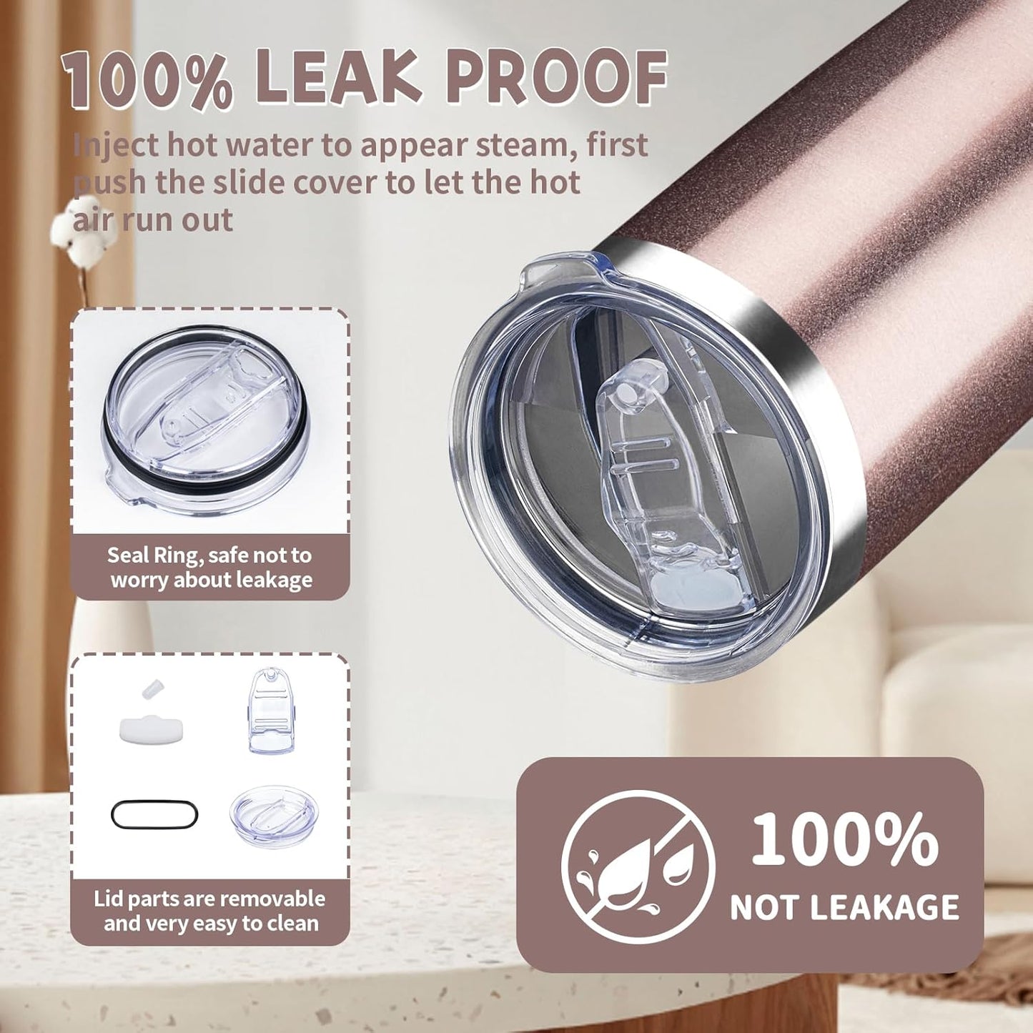 20 oz Tumbler with Lids and Straws, Stainless Steel Insulated Coffee Tumbler, Double Wall Vacuum Insulated Travel Mug Cup, Leakproof Thermal Coffee Cup for Hot and Cold Drinks (Rose Gold)