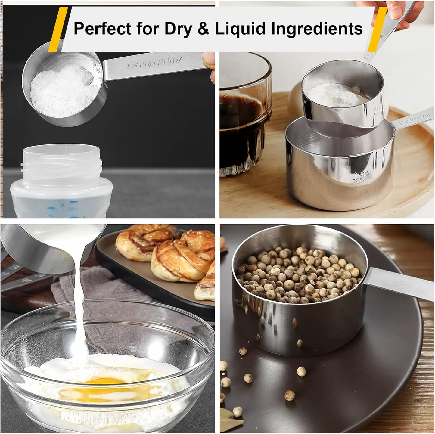 Joyhill Measuring Cups and Spoons Set of 10 Piece, Stainless Steel Measuring Cups Stackable, Nesting Metal Measuring Cup for Dry & Liquid Ingredients, Cooking & Baking