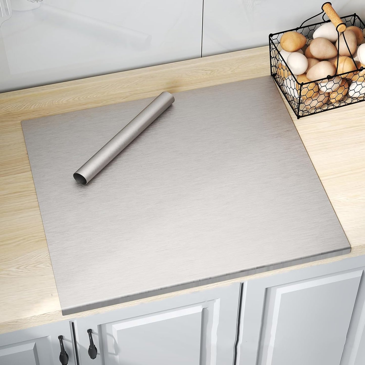 Stainless Steel Cutting Board with Lip 31.5" L X 22.8" W Large Cutting Board Metal Baking Board Non Stick Thick Board with Rolling Pin for Meat Fruits Vegetables Bread and Baking