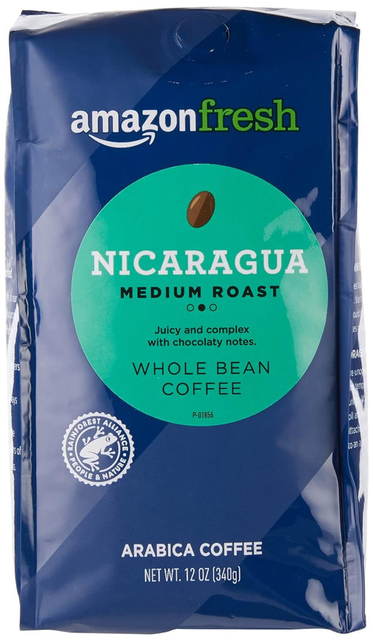 Amazon Fresh, Nicaragua Whole Bean Coffee, Medium Roast, 12 Oz