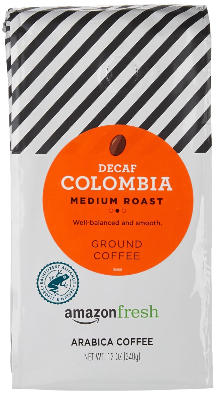 Amazon Fresh Decaf Colombia Ground Coffee, Medium Roast, 12 Ounce (Pack of 3)