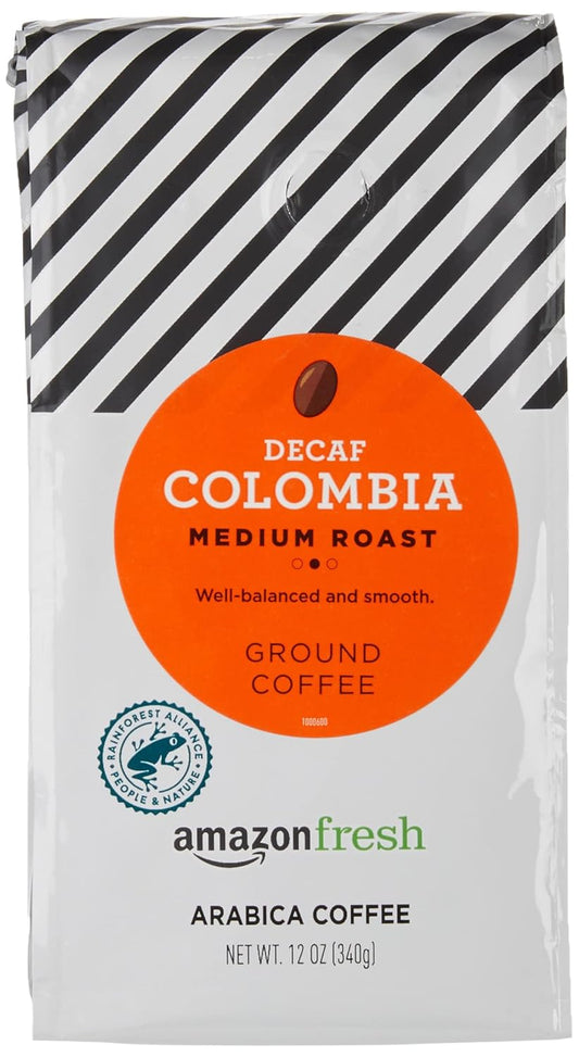 Amazon Fresh Decaf Colombia Ground Coffee, Medium Roast, 12 Ounce (Pack of 3)