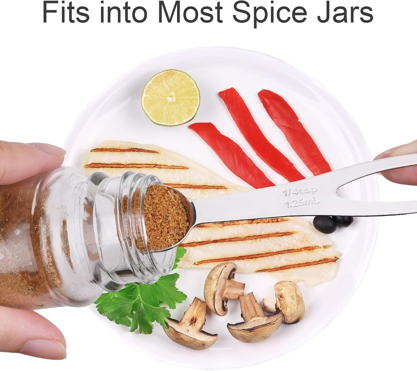 5pcs Measuring Spoon Set, Heavy Duty Stainless Steel Measuring Cups for Cooking Baking, Tablespoon Teaspoon for Dry or Liquid Ingredients, Fits in Spice Jar, 1/4 1/2 1 tsp, 1/2 1 tbsp