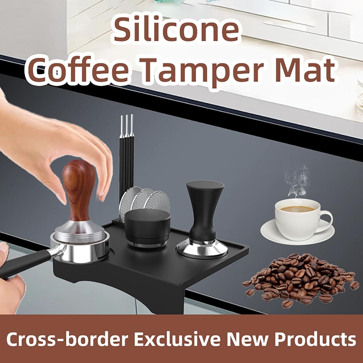 Espresso Tamping Pad, Silicone Espresso Tamper Mat Small Coffee Tamping for Home Kitchen Office Bar Shop Worktop Espresso Machine, Smooth Surface, Easy to Clean, Black 7.7 x 5.8 inch
