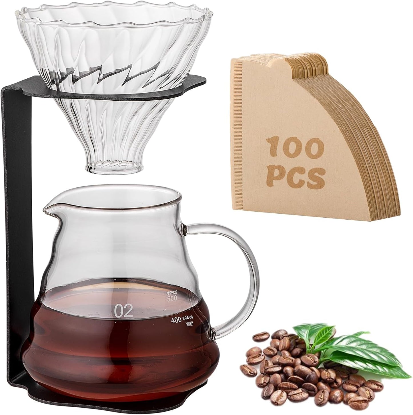 Coffee Pour Over Set – Complete Pour Over Coffee Maker with Dripper, Pot, and 100 Filters | Portable Style Drip Coffee Pour Over