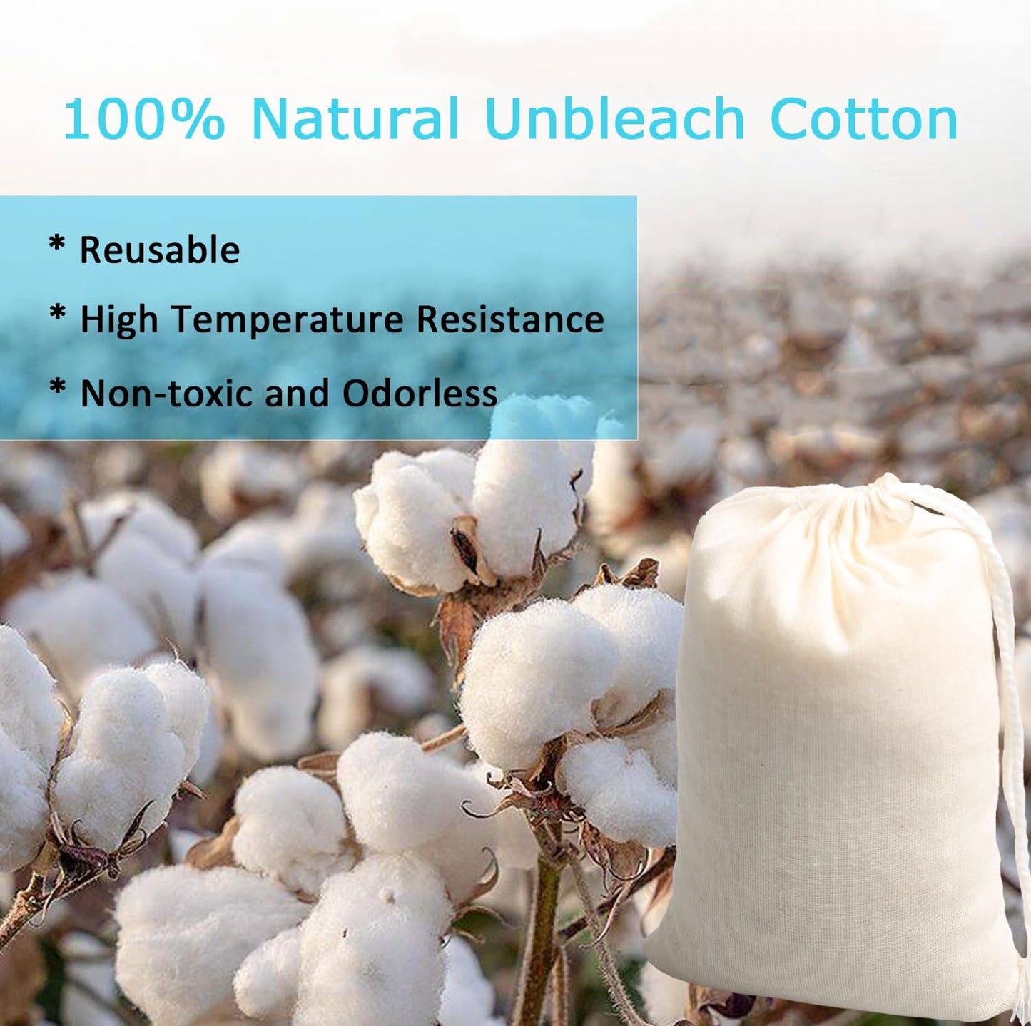 Eketirry Spice Bags, 10pcs Reusable Empty Tea Bags, Muslin Strainer Bags, Soup Bags for Cooking, Natural Cotton Fine Mesh Cheesecloth Bags for Cold Brew Coffee(2 x3Inch)