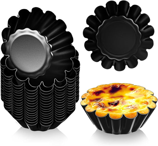 LemonRoad 16 Pcs Egg Tart Molds, Non-stick Carbon Steel Tart Pans, Mini Pie Moulds, Muffin Cupcake Pudding Baking Cup Maker - for Pies, Chinese Egg Tarts, Cakes (2.6 Inch)