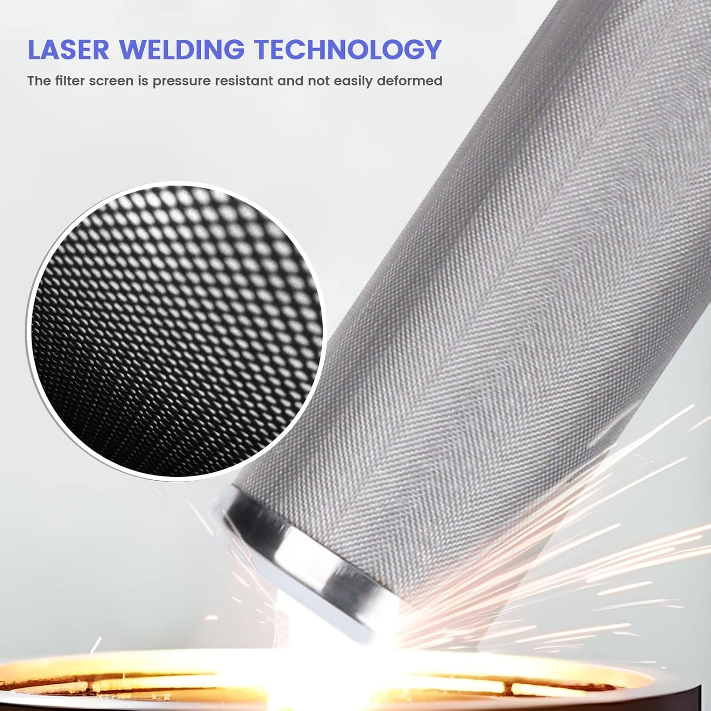 Amwater Stainless Steel Cleanable Wire Mesh Filter Cartridge 10”Length,2.5"OD(150 Micron)