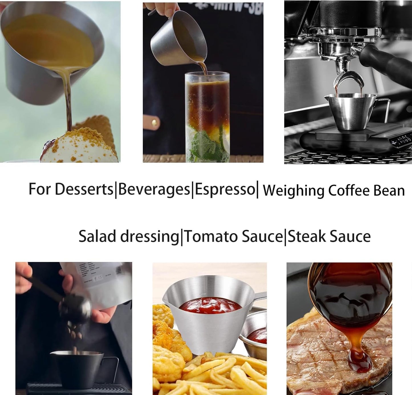 MHW-3BOMBER Espresso Shot Cups with Handle Espresso Measuring Cup Dishwasher Safe 4Pcs Stainless Steel Pouring Cup for Tomato Sauce|Steak Sauce|Dessert|Beverage (Matte Glossy) G7000-OS