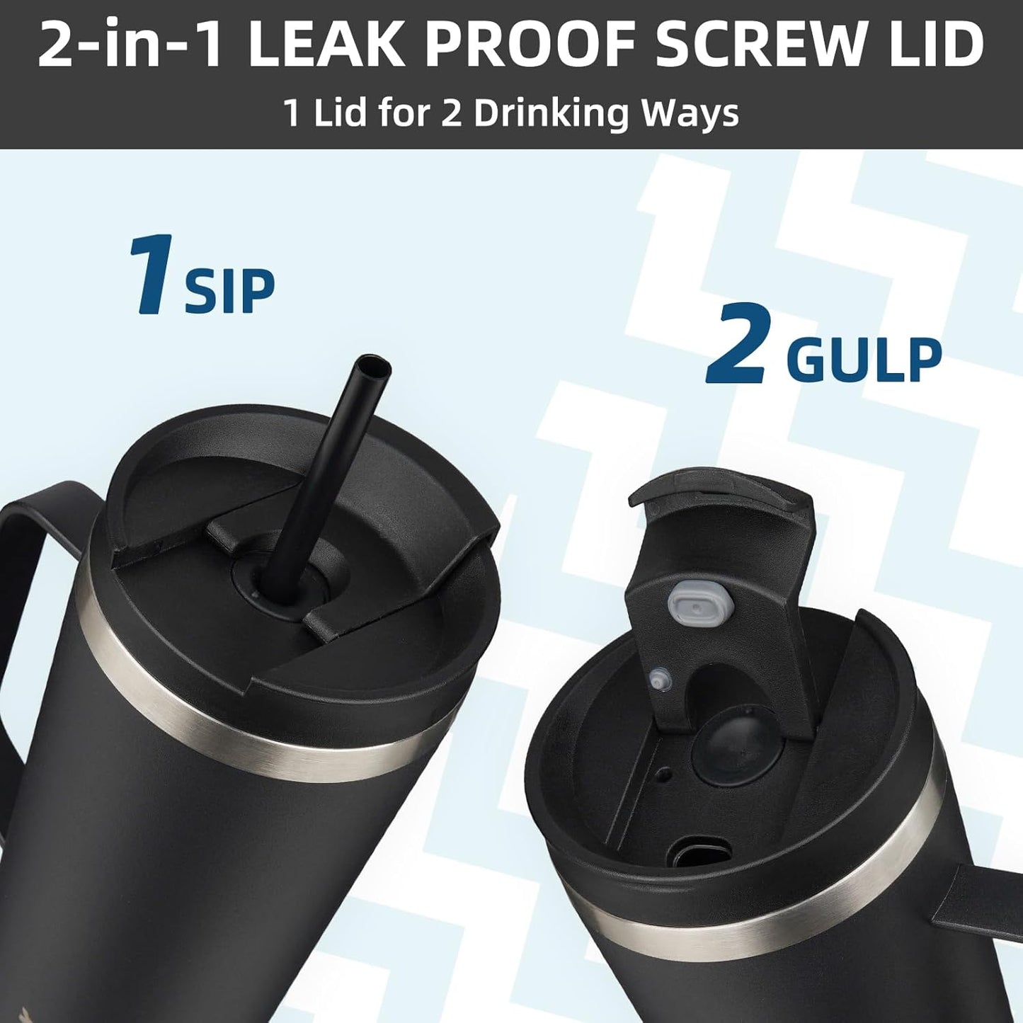 BJPKPK Insulated Tumbler with Handle, 30oz Insulated Tumblers with Lid and Straw, Stainless Steel Metal Water Bottles, Coffee Travel Mugs, Cups, Black