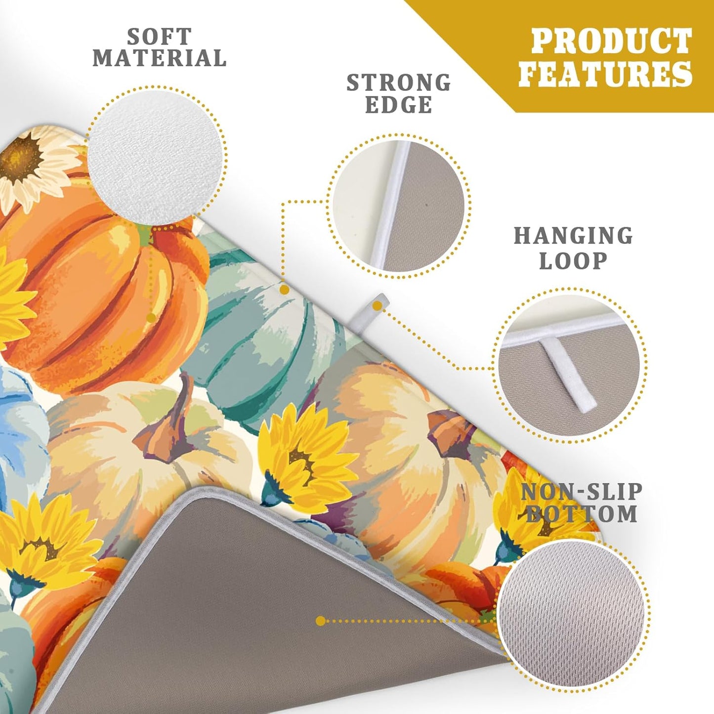 Giwawa Fall Dish Drying Mat 18"x24" Watercolor Autumn Teal Blue Orange Pumpkins Sunflowers Dish Drainer Mats Large Thanksgiving Harvest Microfiber Dish Drying Pad Kitchen Countertop Decor