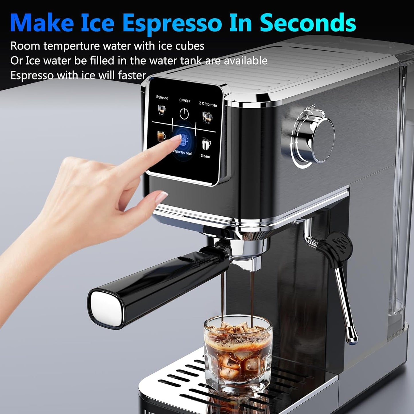 Espresso Machine 20 Bar,Touch Screen Espresso Maker with Steam Milk Frother,Stainless Steel Coffee Machine for Cappuccino Latte Americano Cold Brew,1350W Fast Heat Up System,Black