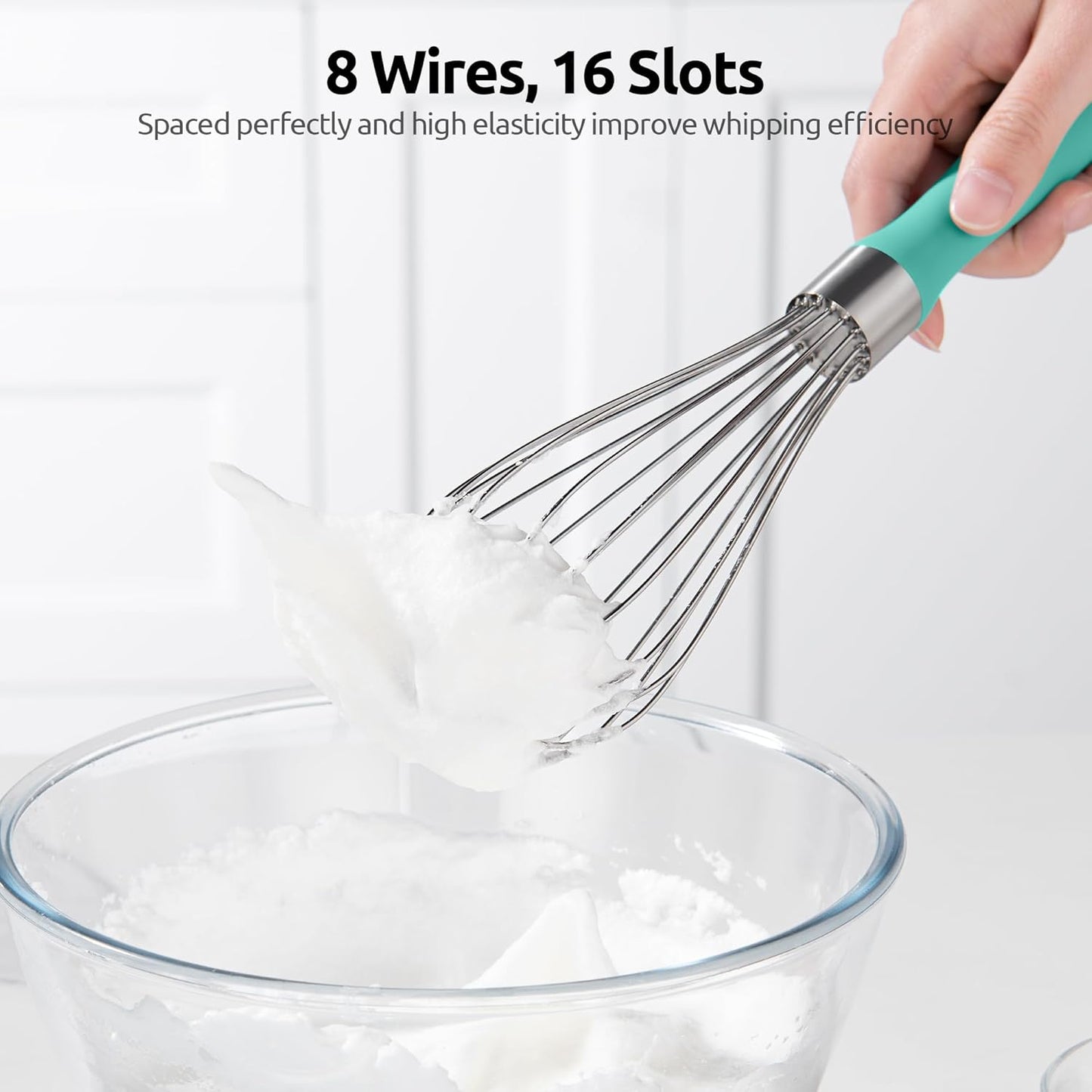 U-Taste Balloon Whisk for Cooking: 18/10 Stainless Steel Kitchen Wire Whisk, Medium Heavy Duty Egg Beater, Manual Baking Mixing Tool with 8 High Flex Wires for Stirring, Blending Sauce (Aqua Sky)