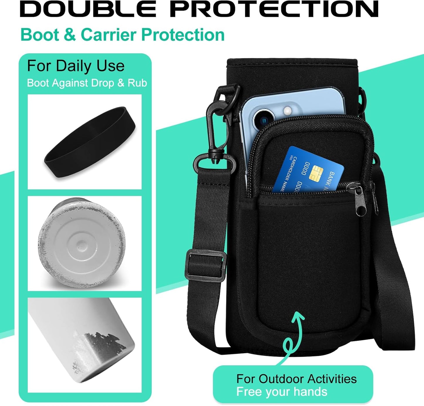 40oz Insulated Water Bottle with Straw, Paracord Handle & Carrier Bag, Wide Mouth Vacuum Insulated Hydro Bottle, Stainless Steel Thermo Mug Flask for Sports Office School, Cold 48Hrs & Hot 24Hrs