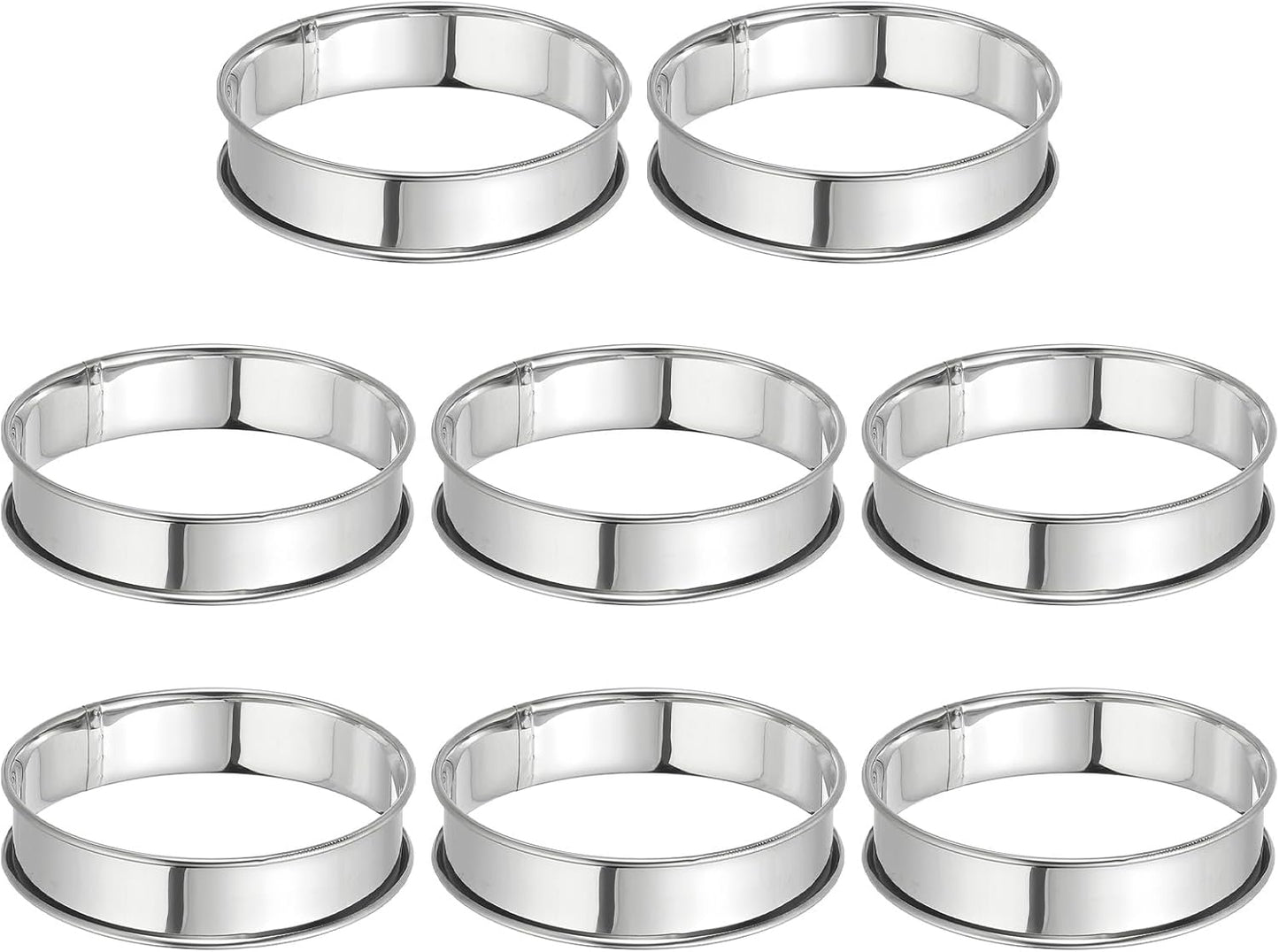 HARFINGTON 8pcs Crumpet Rings 3.94" Nonstick Round Cake Ring Stainless Steel Double Rolled English Pastry Rings for Kitchen Baking Crumpet Dessert, Silver