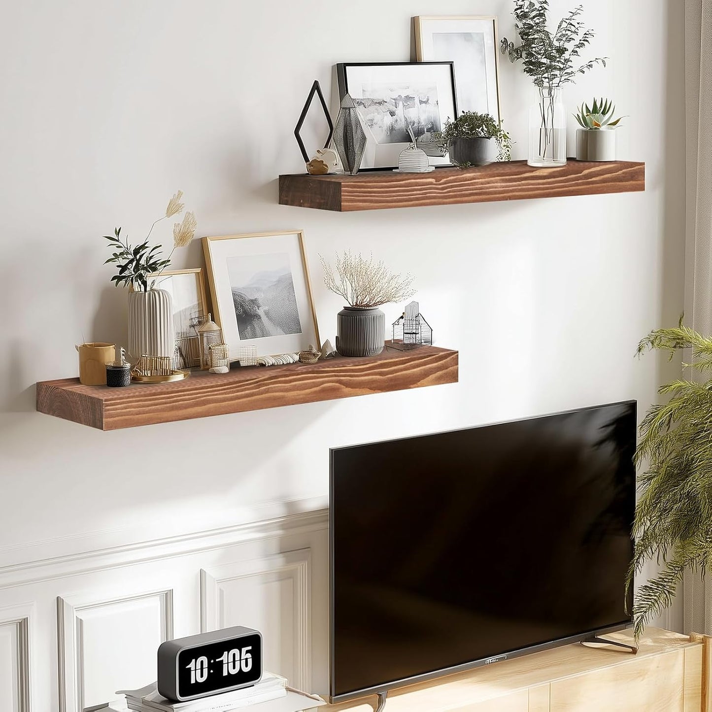 17x8x1.6 inch Floating Shelves Set of 2 – Solid Wood Rustic Brown Wall Mounted Shelf for Kitchen, Bathroom, Living Room