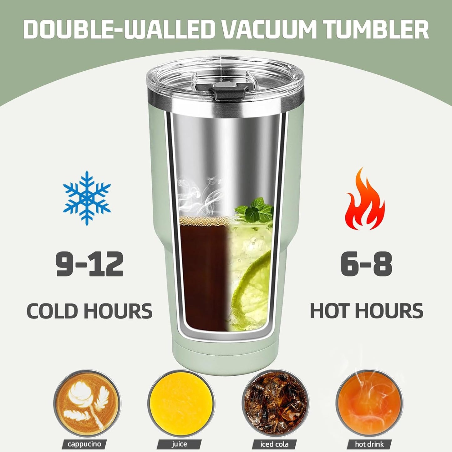 30 oz Tumbler with Lids and Straws, Stainless Steel Insulated Coffee Tumbler, Double Wall Vacuum Insulated Travel Mug Cup, Leakproof Thermal Coffee Cup for Hot and Cold Drinks (Green Tea)