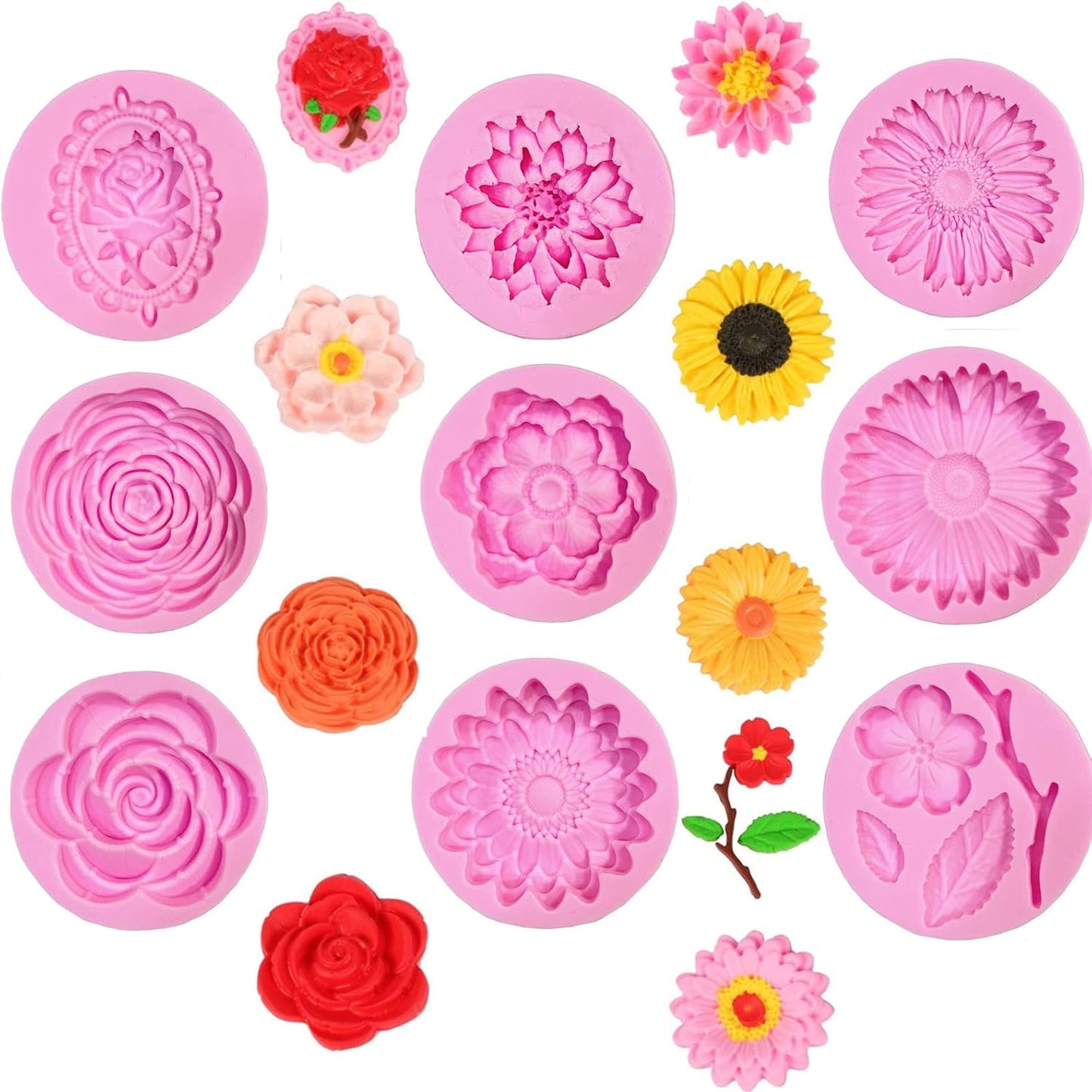 9 Pcs Flowers Fondant Molds Silicone Molds for Cupcake Dessert Chocolate Jelly Cookie Decor, Jewelry, Pastry, Chocolate,Handmade Soap Mould Candy Making