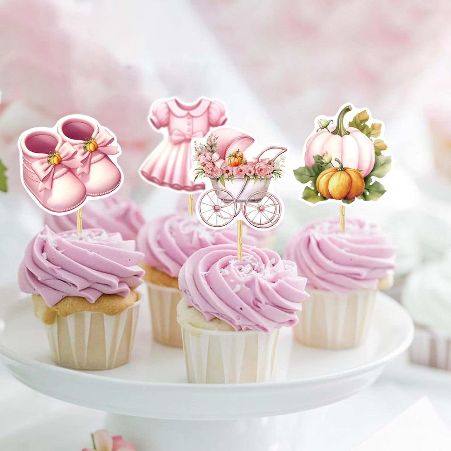 36Pcs Little Pumpkin Cupcake Toppers Pink Pumpkin Cupcake Picks Little Pumpkin Baby Shower Cake Decorations Thanksgiving Party Cake Decorations Kids Birthday Party Supplies