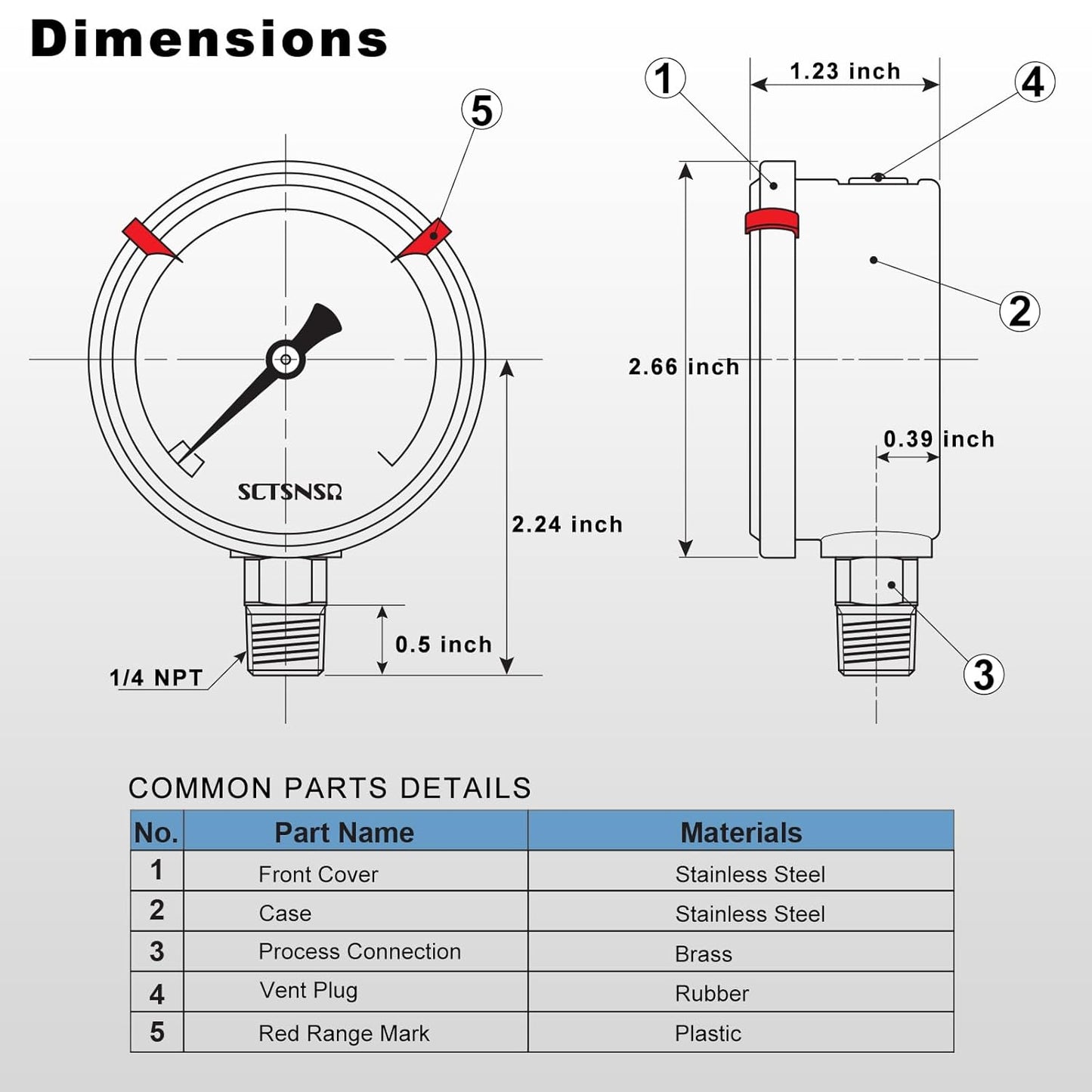 0 to 300 Psi Pressure Gauge, Glycerin Liquid Filled, 2.5 inch Dial, 1/4" NPT Lower Mount, Stainless Steel Case, for Regulator, Air Compressor, Water System, HVAC, Hydraulic, Pressure Test