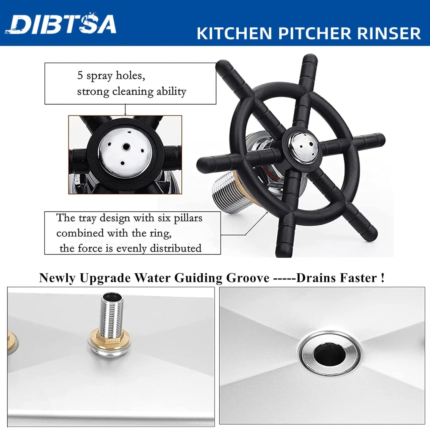 DIBTSA Pitcher Rinser, Espresso Rinser with Spray, Drain and Drip Tray, Stainless Steel Bar Glass Rinser for Sink, Cup Washer for Home Kitchen Hotel Cafe Restaurant (12.8x6.9x1.06 Inch)