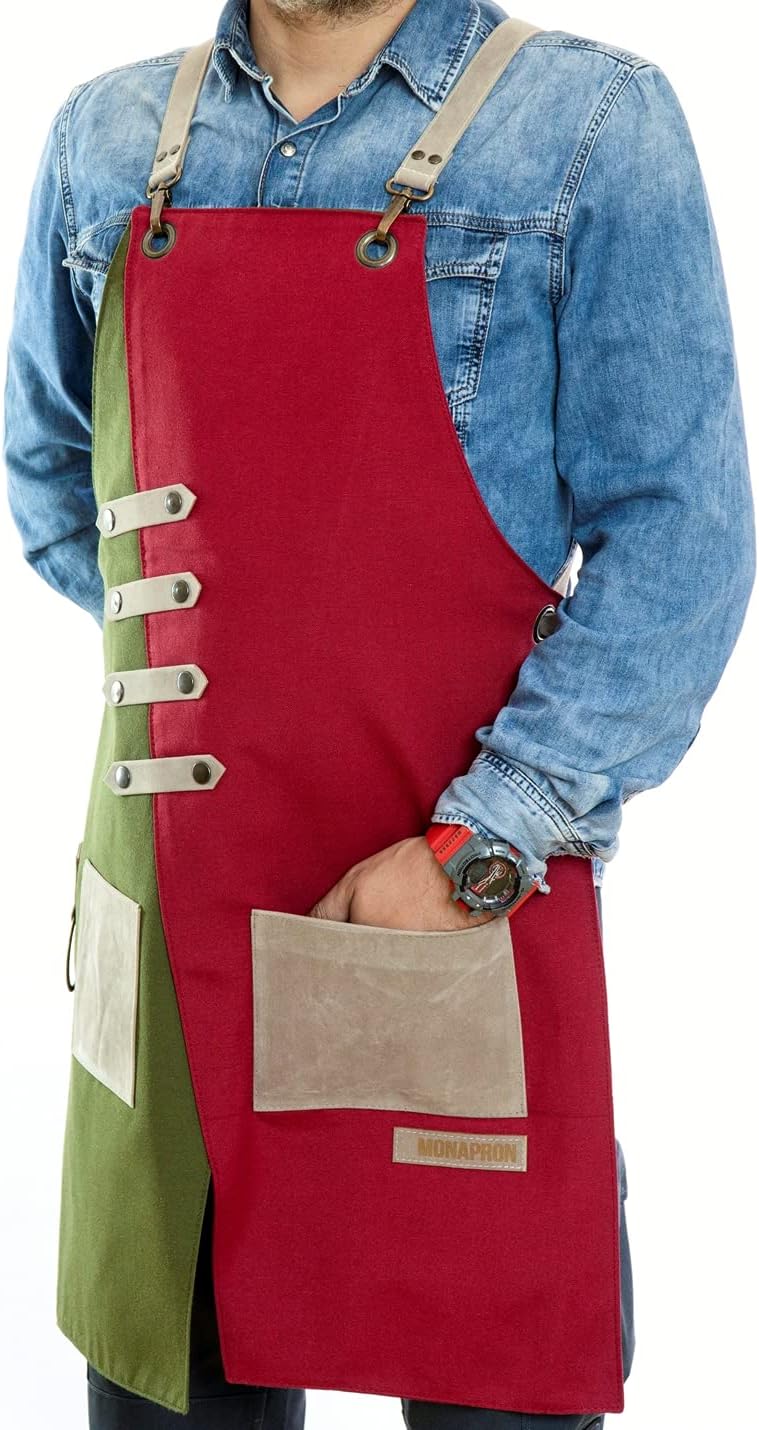 Apron for Women and Men Waterproof Canvas Extra Pocket for Chef Barista Gardening BBQ Grilling Crossback Unisex