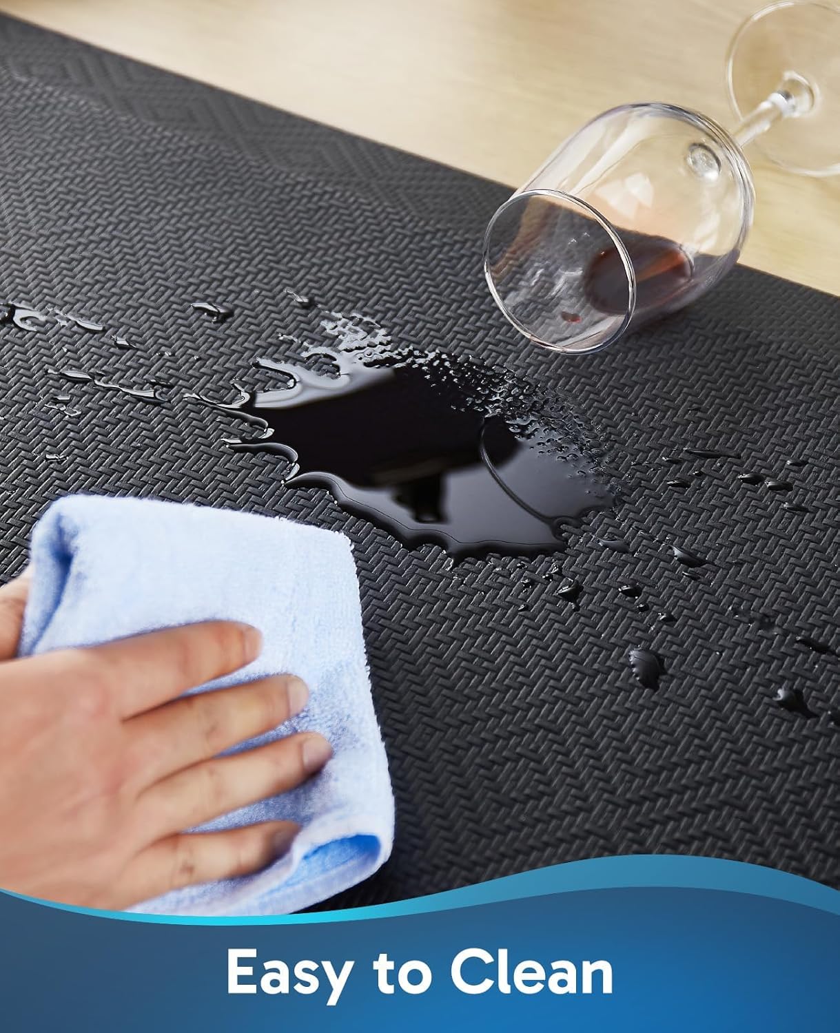 Ophanie Anti Fatigue Cushioned Mat, 3/4 inch Thick, 20 x 48 Kitchen Mats for Floor, Kitchen Rugs, Waterproof, Comfort Ergonomic Standing Mat for Office, Home, Standing, Black Non-Slip Ridged Bottom