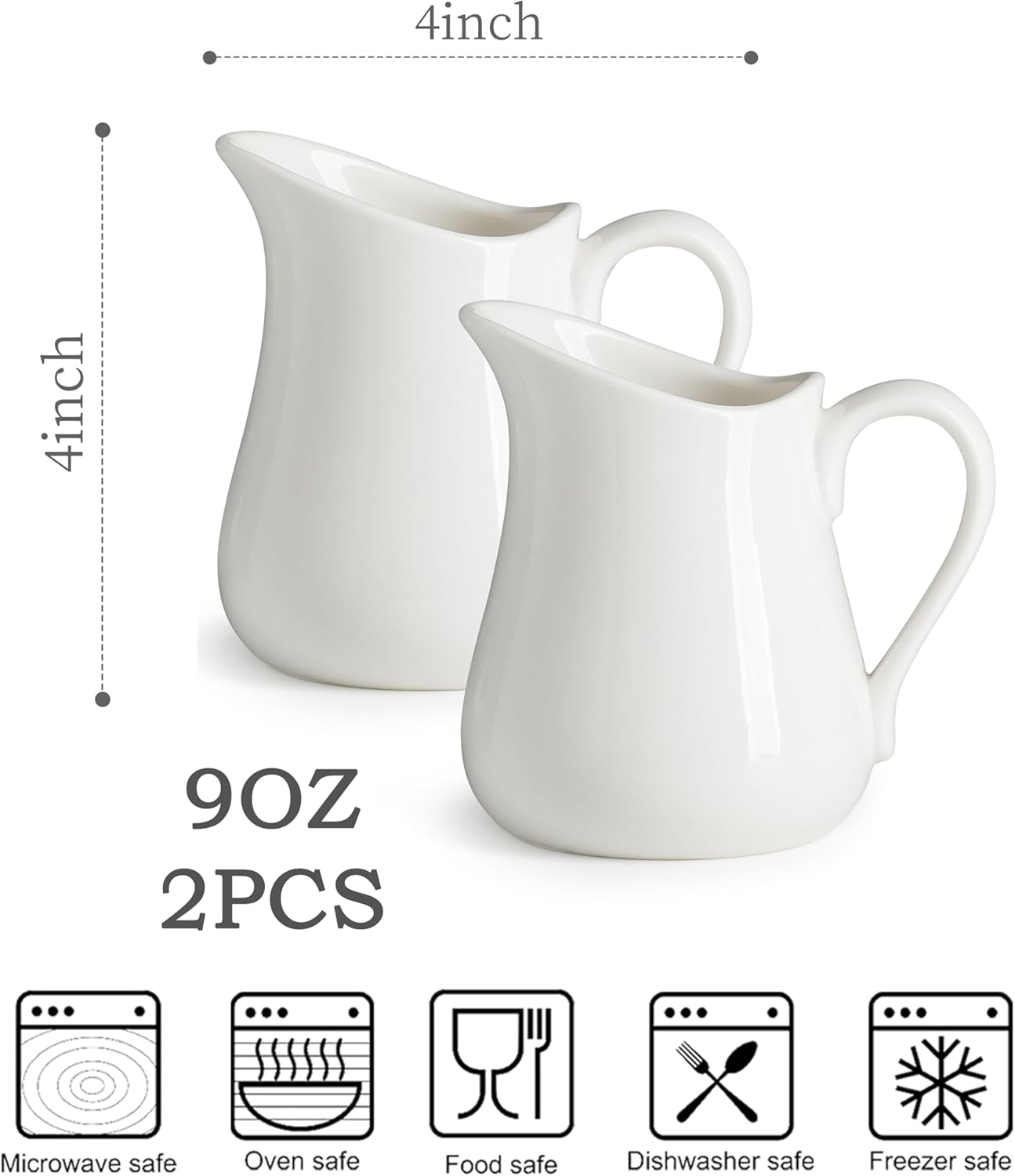2 PCS Small Creamer Pitcher Set, 9 OZ Ceramics Creamer Pitcher with Handle for Farmhouse Kitchen Coffee Milk Sauces, White