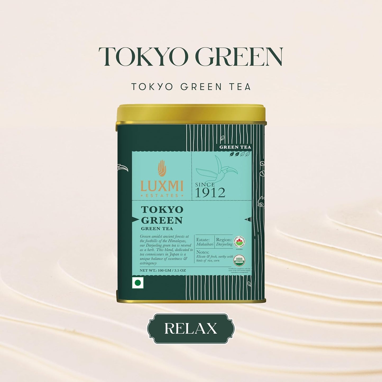 Luxmi Estates - Tokyo Green - Organic Makaibari Darjeeling Green Tea - Loose Leaf - 100g (50 Cups) | From the Foothills of the Himalayas