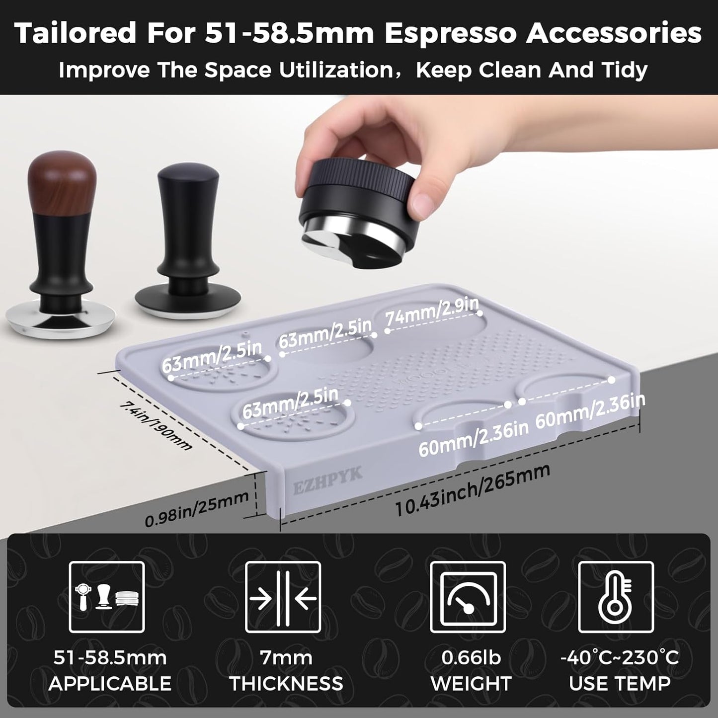 Food Grade Silicone Espresso Tamping Mat for Counter – Waterproof Non-Slip Coffee Tamper Mat for Barista Espresso Machine Accessories – Multi-Slot Tamp Station Espresso Mat for Countertop Gray