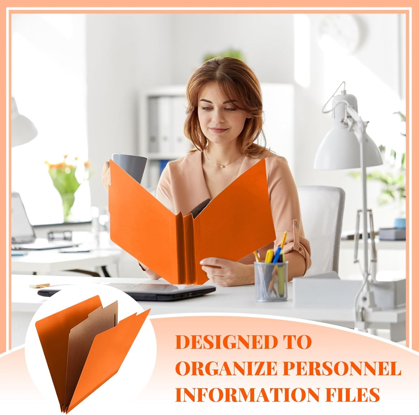 12 Pcs Classification Folders Letter Size, Back to School Supply for Teacher, Student, 1 Divider Pressboard File Folder Bulk with 2 Fasteners, 3.5 Inch Expanding File Organizer (Orange)