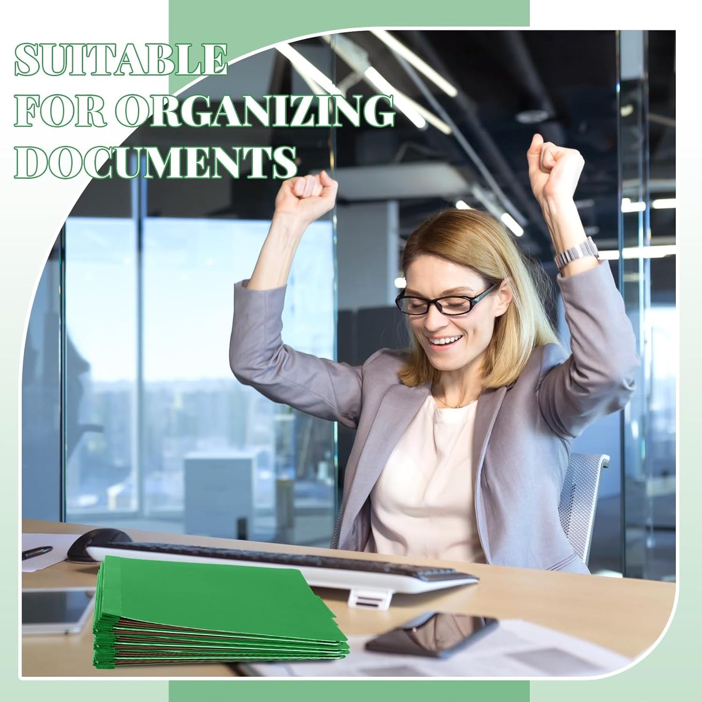 24 Pcs Classification Folders Letter Size, Back to School Supply for Teacher, Student, 3 Dividers Pressboard File Folder Bulk with 2 Fasteners, 3.5 Inch Expanding File Organizer (Green)