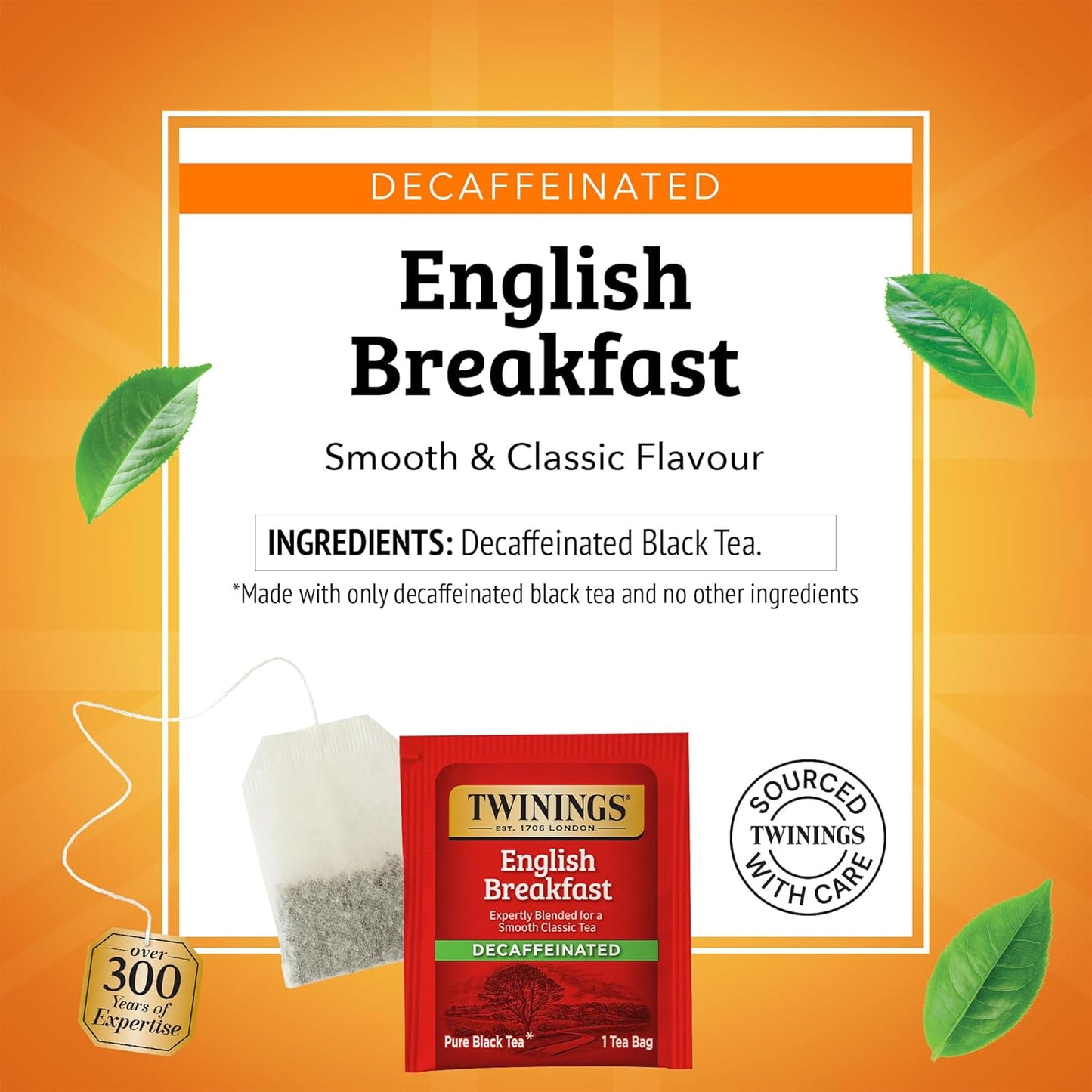 Twinings Decaffeinated English Breakfast Black Tea Individually Wrapped Bags, 100 Count (Pack of 1), Smooth, Flavourful Black Tea, Enjoy Hot or Iced, 100 Teabags