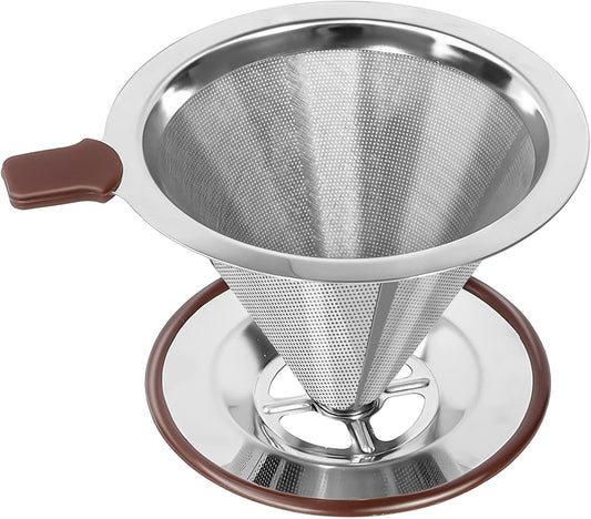 Pour Over Coffee Dripper, Reusable Paperless Coffee Filter,Professional Stainless Steel Drip Cone Brew Coffee Strainer,Upgraded Double Micro Mesh Filter with Cup Stand,1-4 Cup