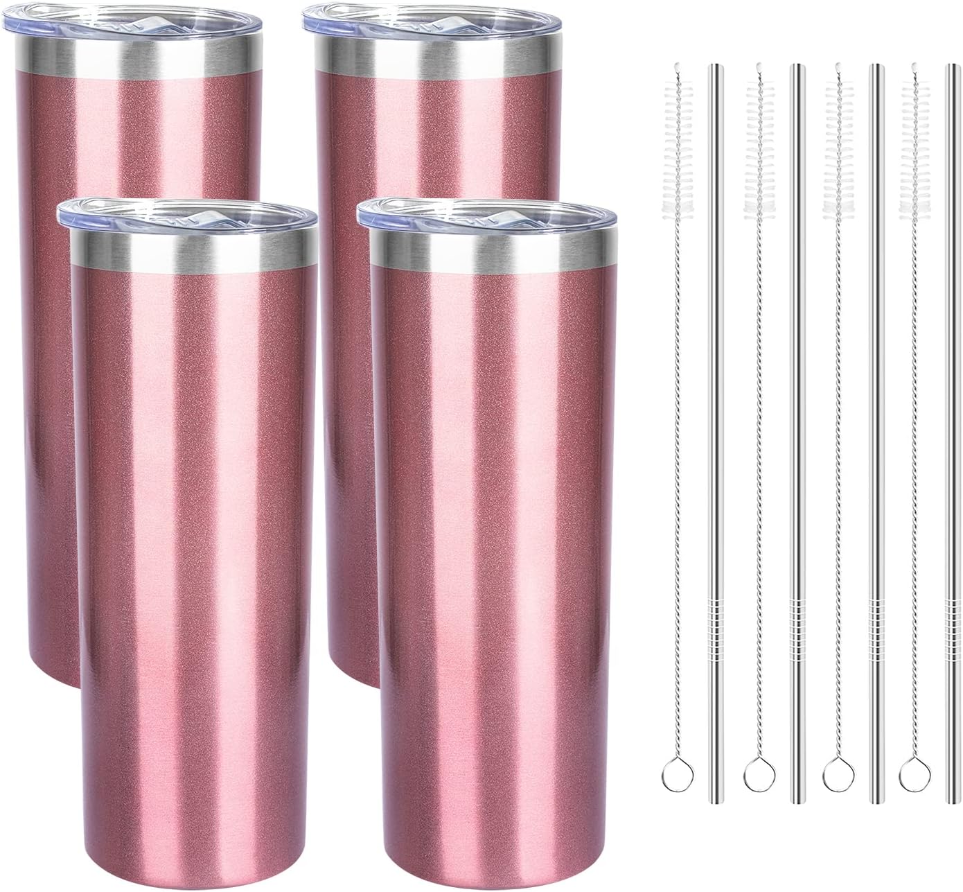 20 oz Skinny Tumblers with Lid and Straw,Stainless Steel Vacuum Insulated Tumbler Cup Double Wall Travel Coffee Mug, Thermal Water Tumbler for Hot and Cold Drinks(Rose Gold,4)