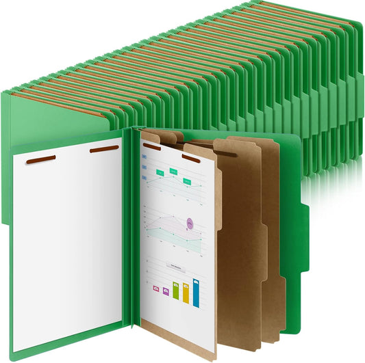 72 Pcs Classification Folders Letter Size, Back to School Supply for Teacher, Student, 3 Dividers Pressboard File Folder Bulk with 2 Fasteners, 3.5 Inch Expanding File Organizer (Green)
