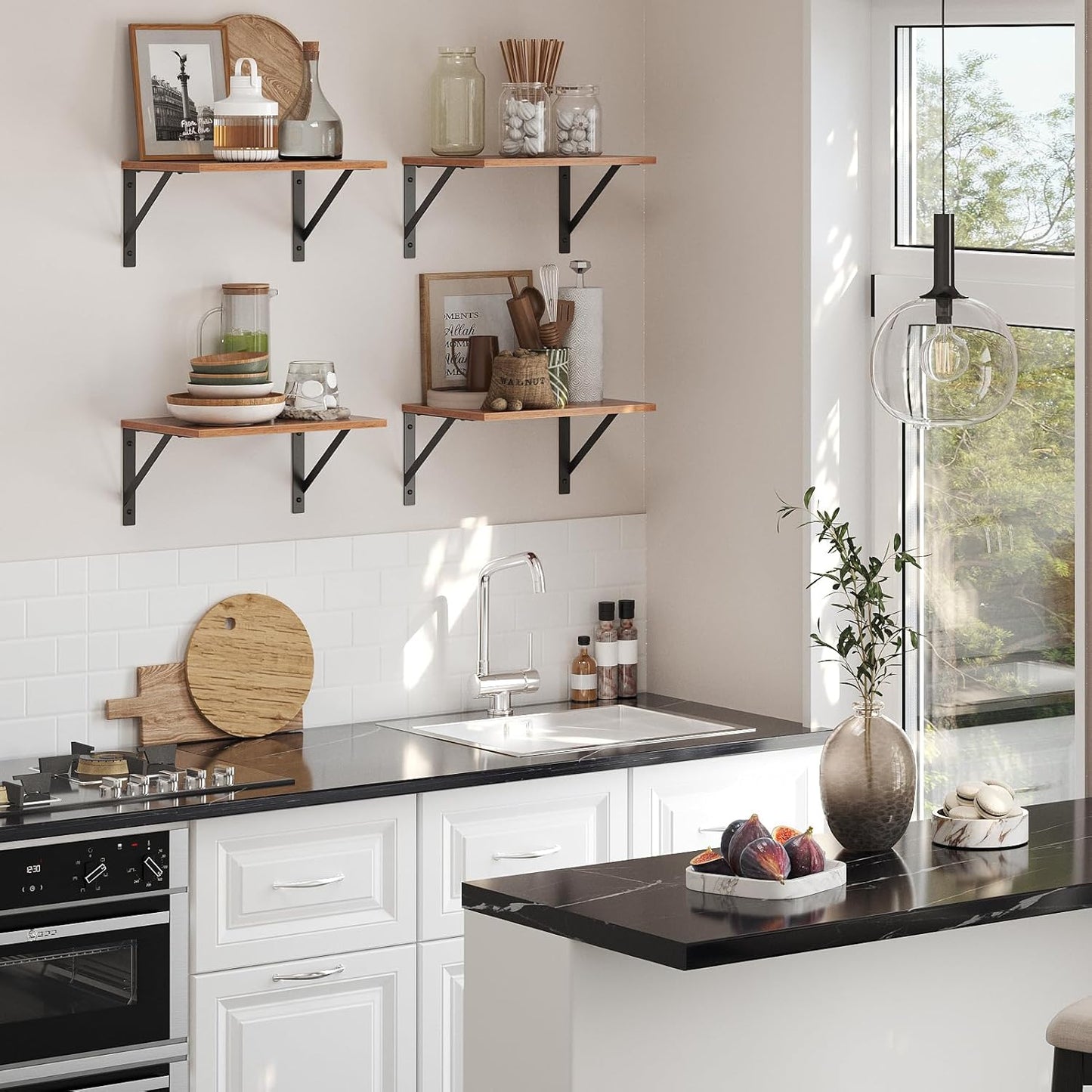 DINZI LVJ Deep Floating Shelves, 16"W x 12"D Wall Shelves Set of 2, Wide Display Shelf Wall Mounted with Brackets, Easy-to-Install Floating Bookshelf for Living Room, Bathroom, Bedroom, Rustic Brown