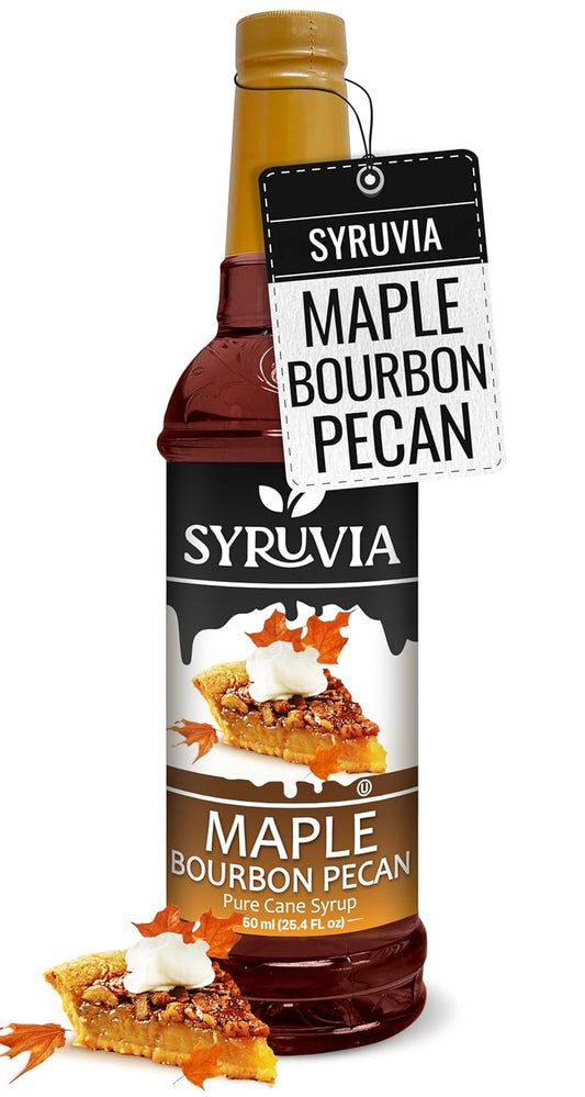 Syruvia Maple Bourbon Pecan Coffee Syrup - 25.4 fl oz - Kosher, Perfect for Drinks, Soda, Desserts, and More, Gluten Free